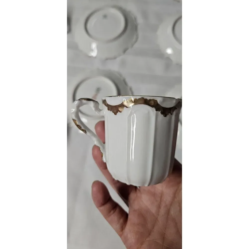 TV Limoges France La Cloche 6 setsTea Cups Saucers Fine‎ China Gold Rimmed